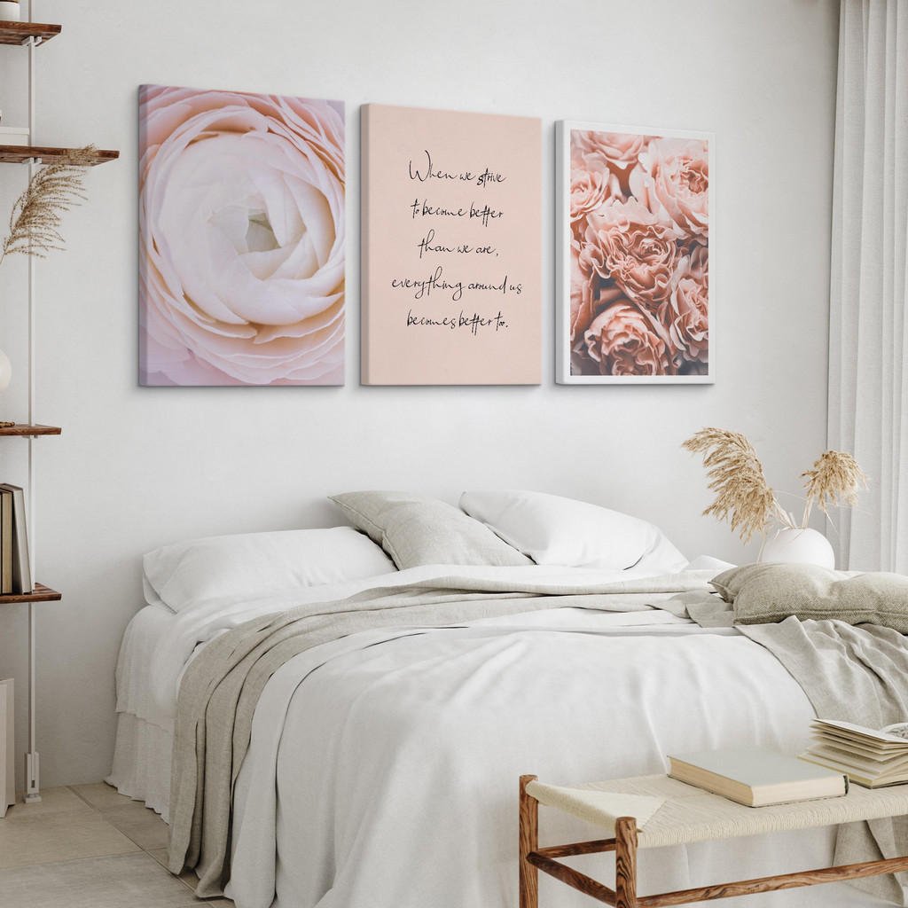 Thumbnail - Muralo Leinwandbilder, Schwarz, Weiß, Rosa, Beige, Textil, Floral, Sprichwort/Zitat, Rechteckig, 90x40 cm, Bilder und Zu...