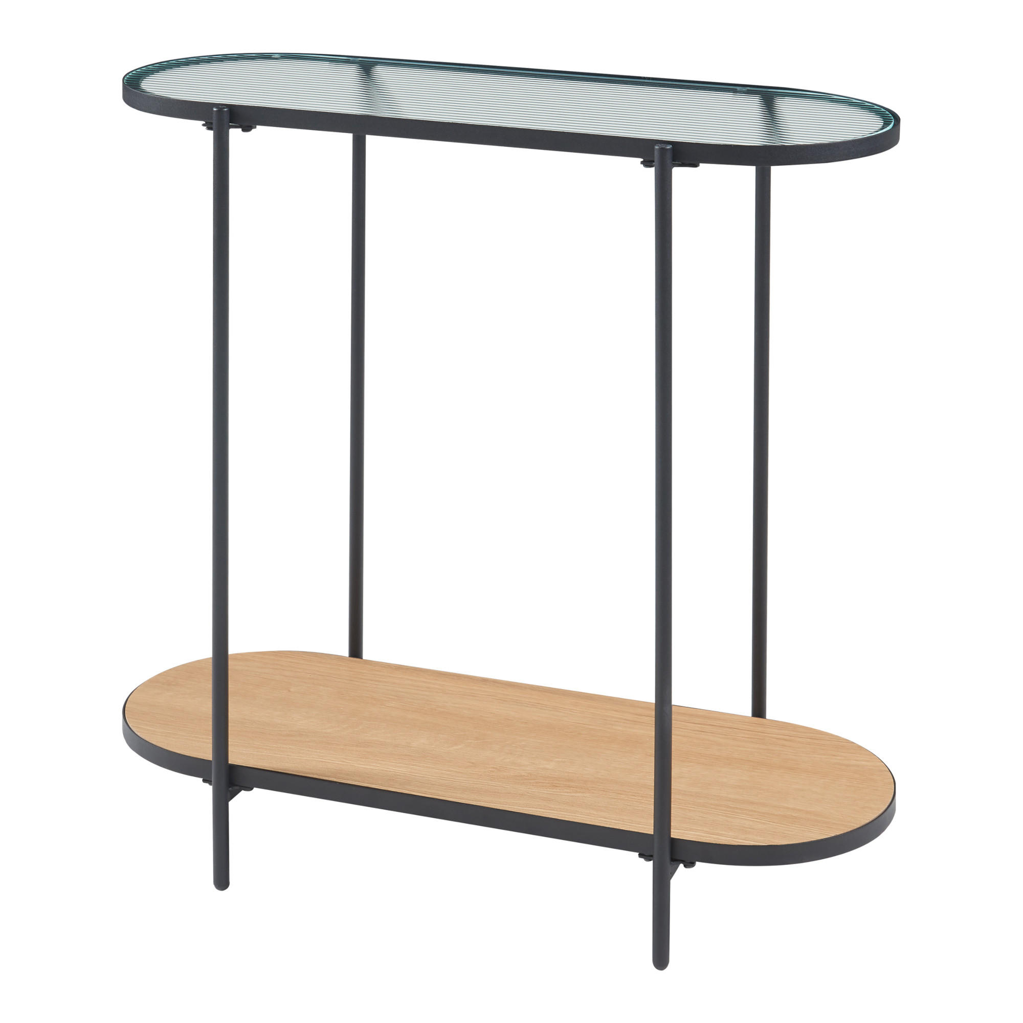 KONSOLENTISCH Høyanger - Transparent/Schwarz, Glas/Metall (30/80/80cm) - [en.casa]