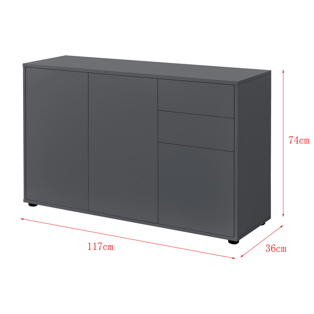 SIDEBOARD Paarl 3-türig - Dunkelgrau, Holzwerkstoff (117/74/36cm) - [en.casa]