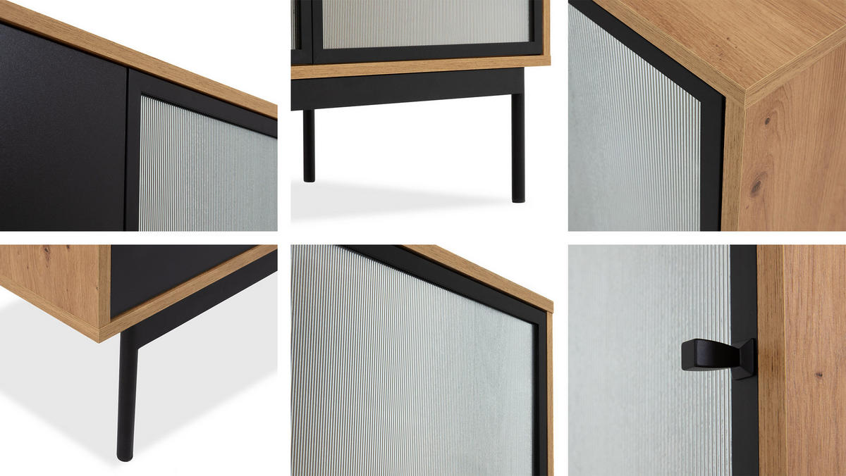 VITRINE Bartise, mit weißer LED Beleuchtung - Schwarz/Braun, Holzwerkstoff/Metall (52/180/48cm) - MIRJAN24