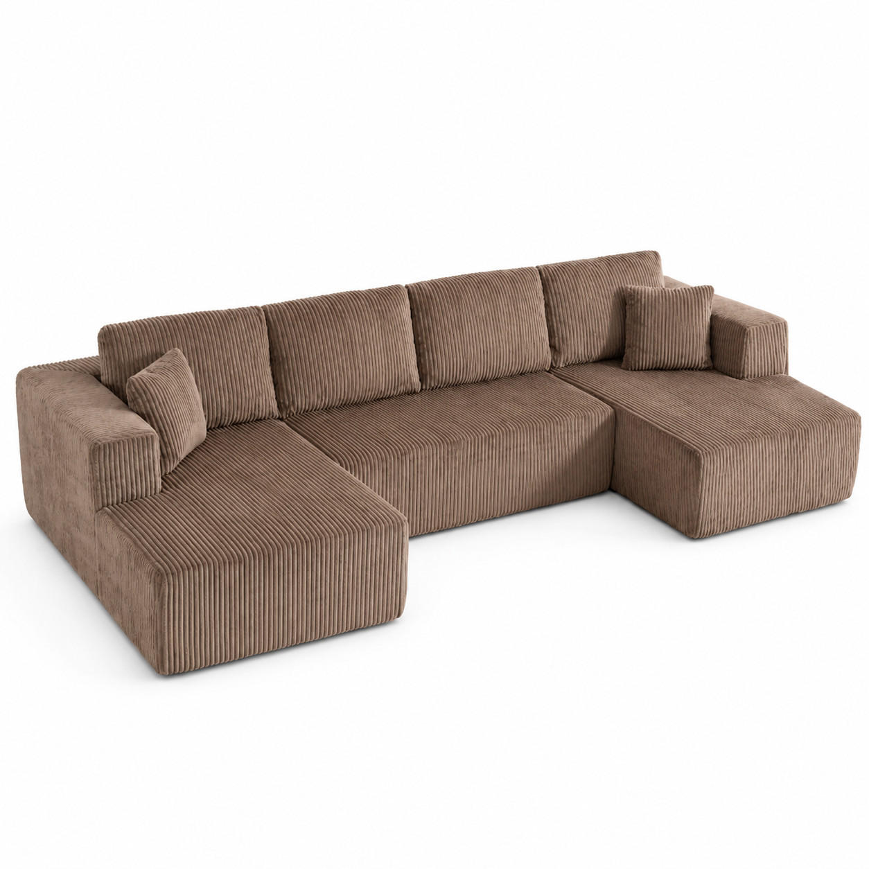 WOHNLANDSCHAFT Cord Braun mit Kissen - Braun, Textil (332/88/156cm) - WISHDOR
