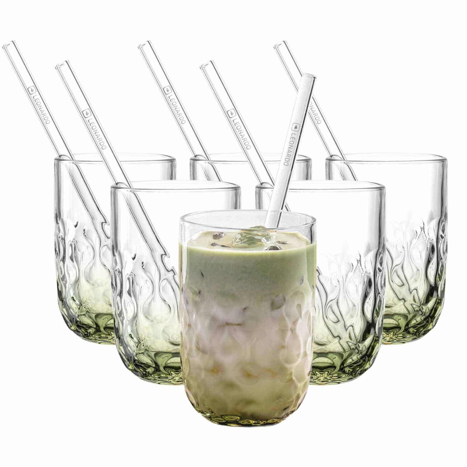 MATCHA LATTE GLÄSER MIT GLASTRINKHALM (2) Gocce grün 390 ml 6er Set - Grün, Glas (0.39L) - Leonardo Living