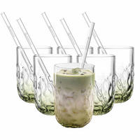 MATCHA LATTE GLÄSER MIT GLASTRINKHALM (2) Gocce grün 390 ml 6er Set - Grün, Glas (0.39L) - Leonardo Living