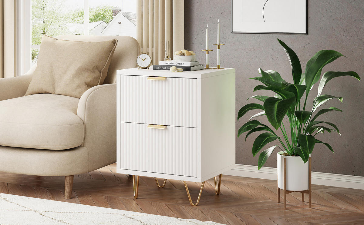 NACHTTISCH 2er Set 2 Schubladen weiß 49x29x47 cm - Weiß, Holz (29/47/49cm) - LEBENLANG