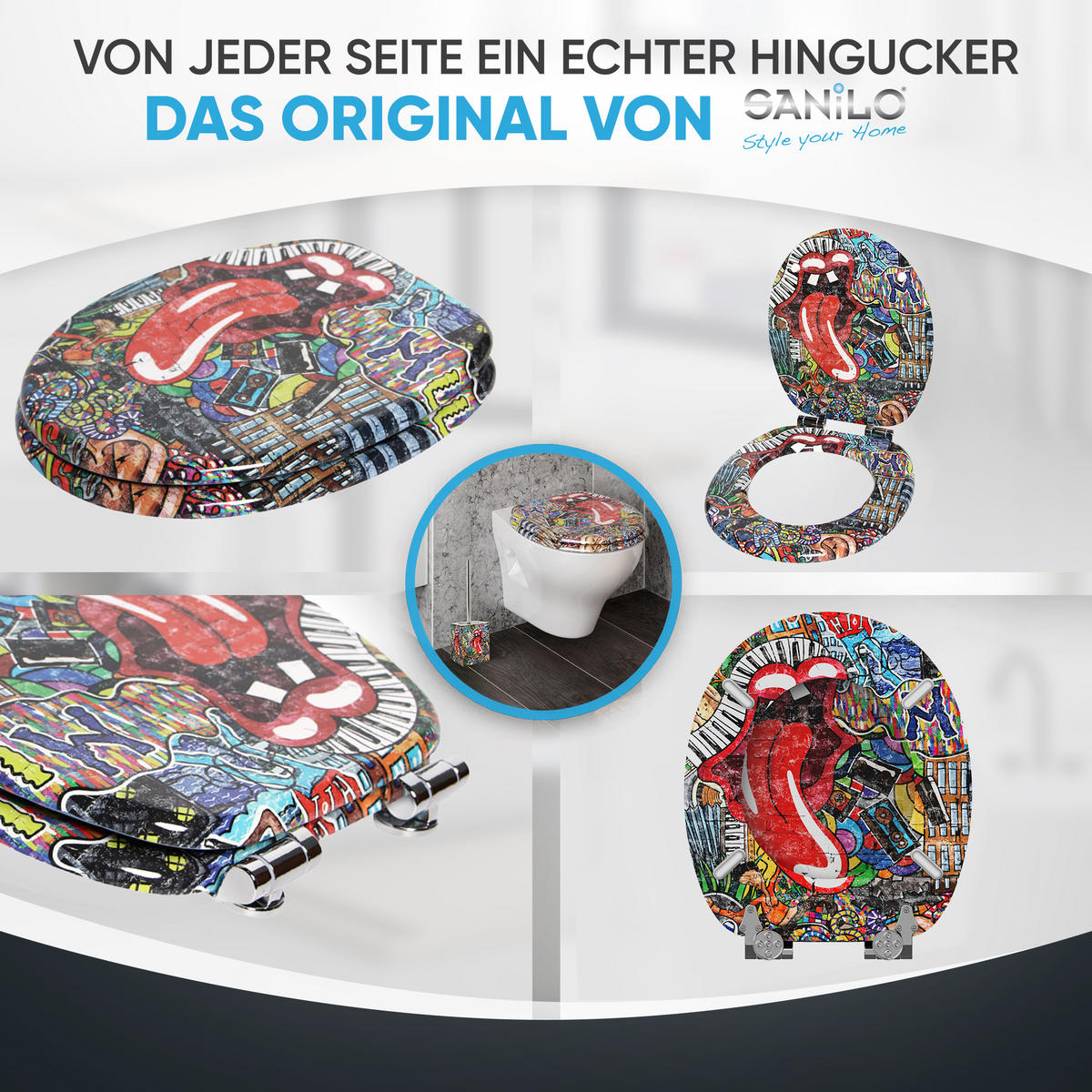 WC-SITZ mit Absenkautomatik Graffiti - Rot, Holzwerkstoff (38/6/47cm) - Sanilo