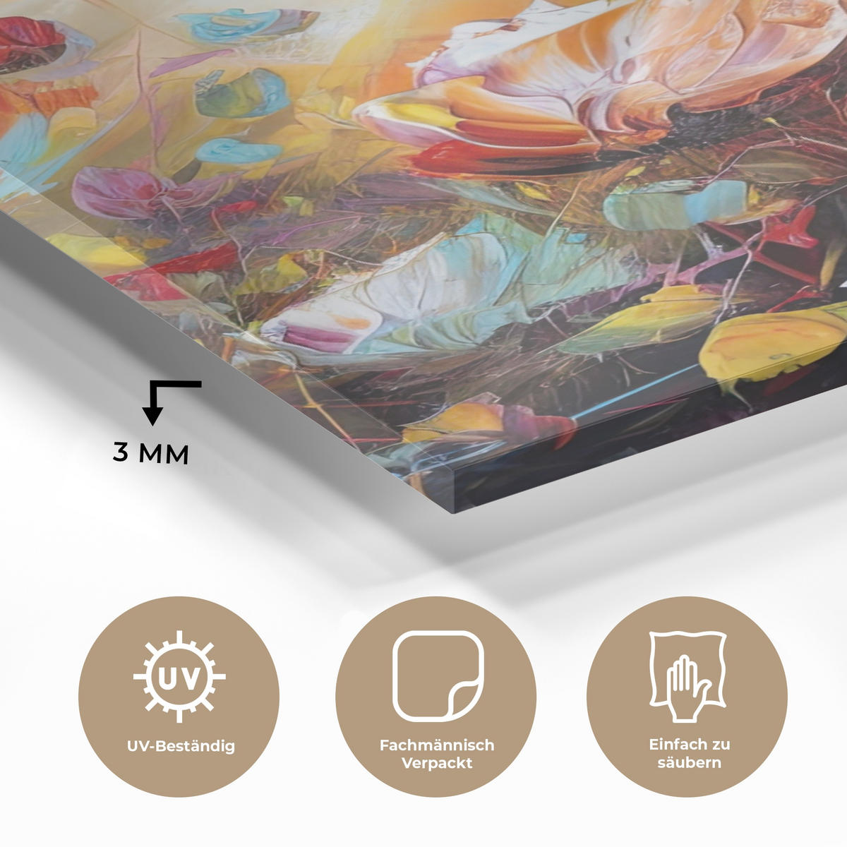 ACRYLGLASBILD Blumen - Kunst - Natur - Ölgemälde 40x60 cm - Multicolor, Glas (40/60cm) - MuchoWow