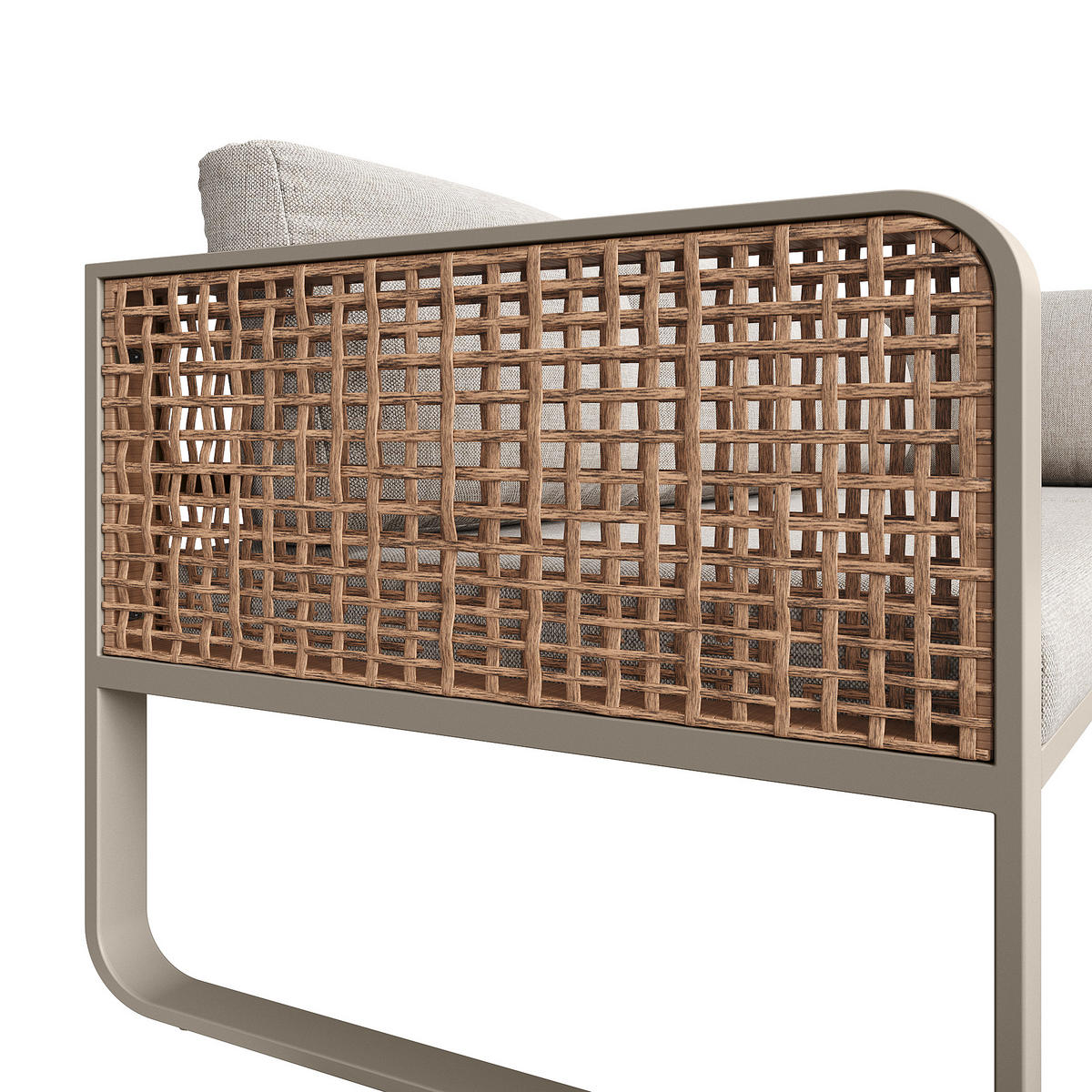 GARTENMÖBEL 120x61x69cm beige aus Rattan und Metall, mit Kissen - Beige, Metall - Modfu