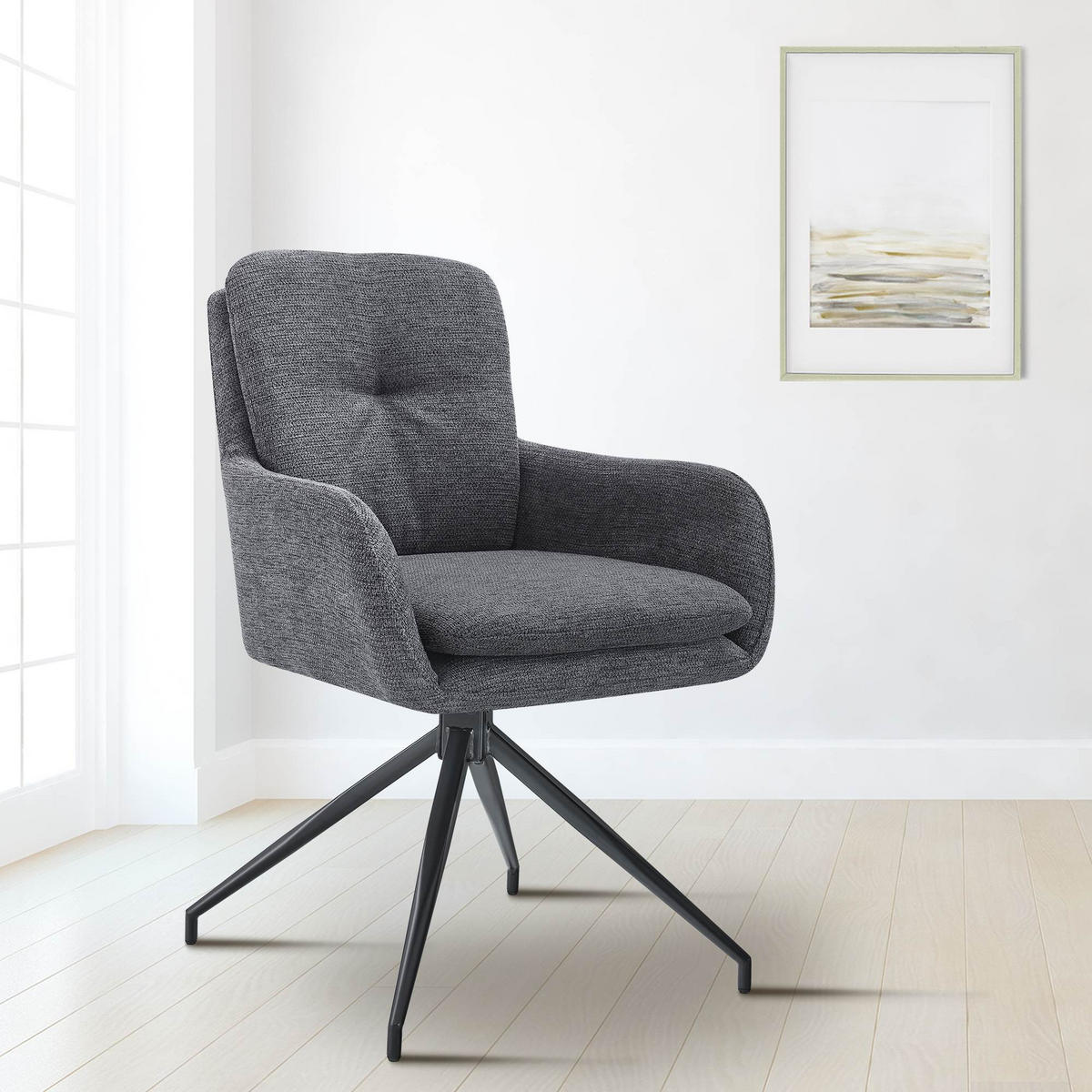 ESSZIMMERSTUHL Stoff Dunkelgrau - Dunkelgrau/Schwarz, Textil/Metall (58/85/63cm) - CLP
