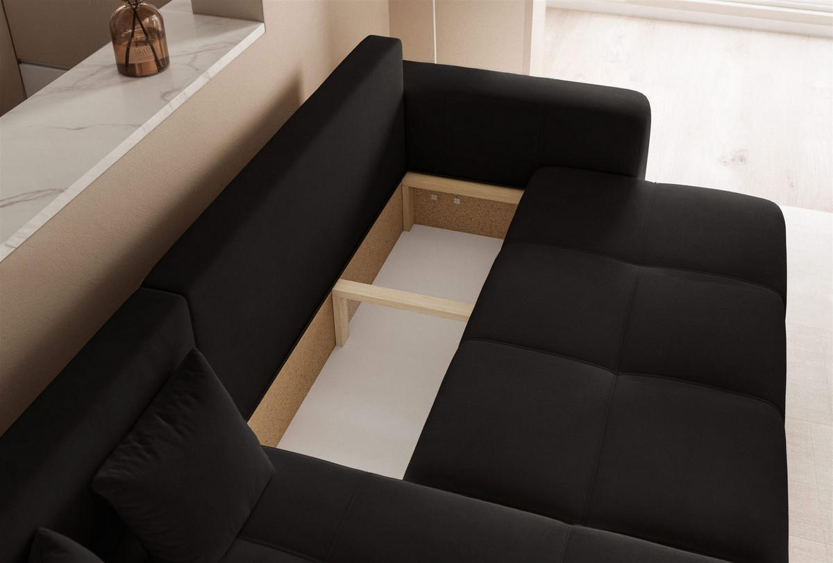ECKSOFA Leros Mit Schlaffunktion - Schwarz, Holzwerkstoff/Textil (248/145cm) - Fun Möbel