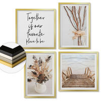 WANDBILDER 4er Set - 50x50 cm & 40x60 cm Goldrahmen - Blumenzweige Minimalismus Natur - Goldfarben, Kunststoff (50/50cm) - ArtPrintCave