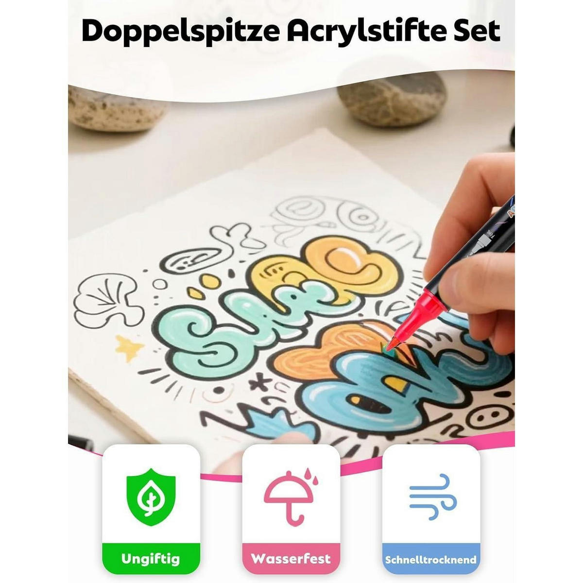 ACRYLSTIFTE Set 60-teilig mit Doppelspitze - Multicolor, Kunststoff (1/1/17.5cm)