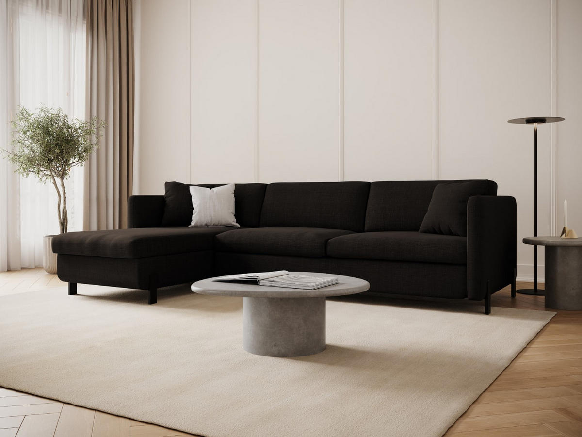 ECKSOFA ausklappbar links mit Container Gloria aus strukturiertem Stoff dunkelgrau 4 Sitzplätze - Dunkelgrau, Textil (260/170cm) - Micadoni