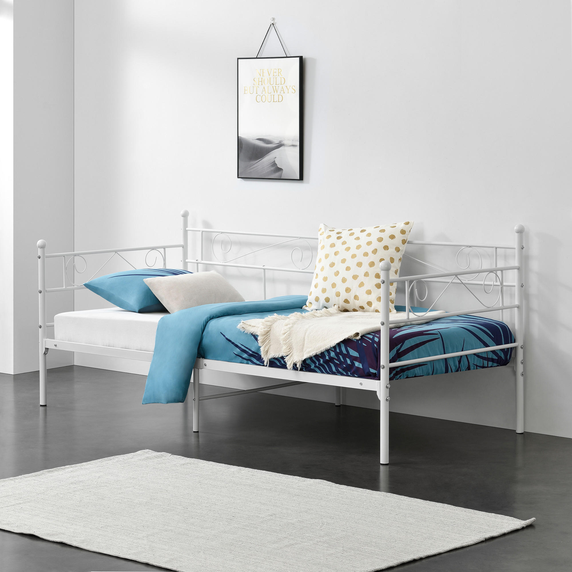 TAGESBETT Kerava - Weiß, Metall (90/200cm) - [en.casa]