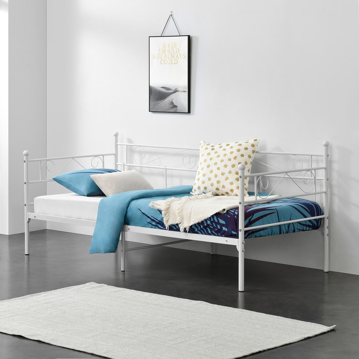 TAGESBETT Kerava - Weiß, Metall (90/200cm) - [en.casa]