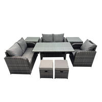 Gartenmöbelset mit Esstisch,Zweisitzer,Beistelltischen Polyrattan Dunkelgrau 7-Sitzer - Dunkelgrau/Grau, Glas/Kunststoff - Fimous