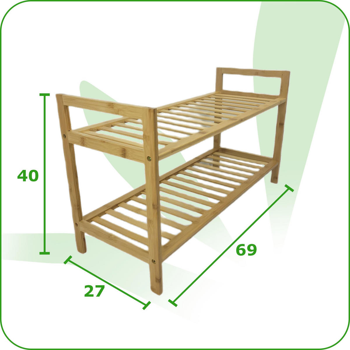 SCHUHREGAL Bambus Naturfarben 2-stufig 69/27/40 cm - Naturfarben, Holz (69/40/27cm) - Begryf