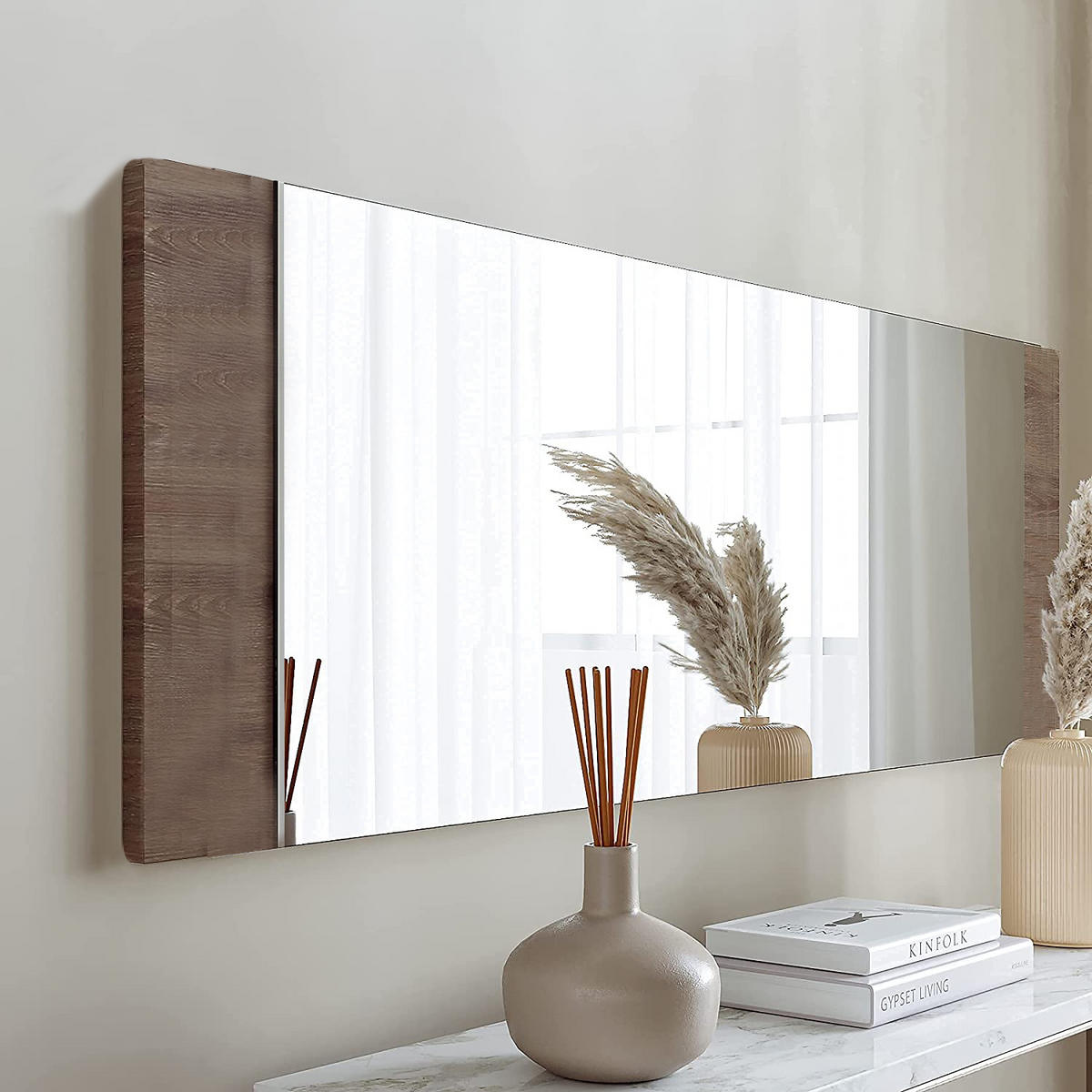 WANDSPIEGEL mit Holzsockel, 40x115cm - Braun, Holz (120/40cm) - Gozos