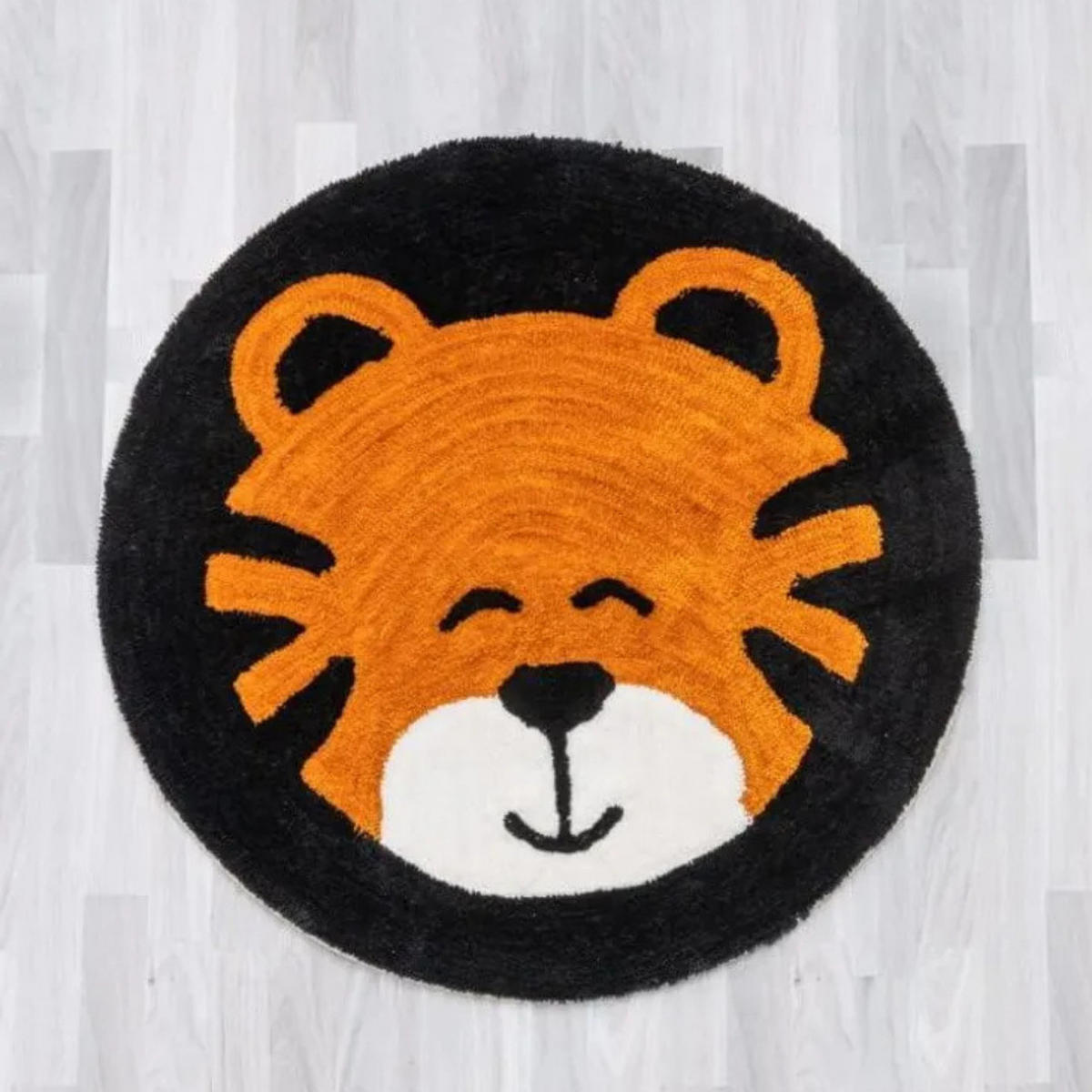 KINDERTEPPICH Tiger Rund Ø100 cm Schwarz Orange Weich Waschbar Kinderzimmer - Schwarz/Orange, Textil (100/100cm) - JUNG