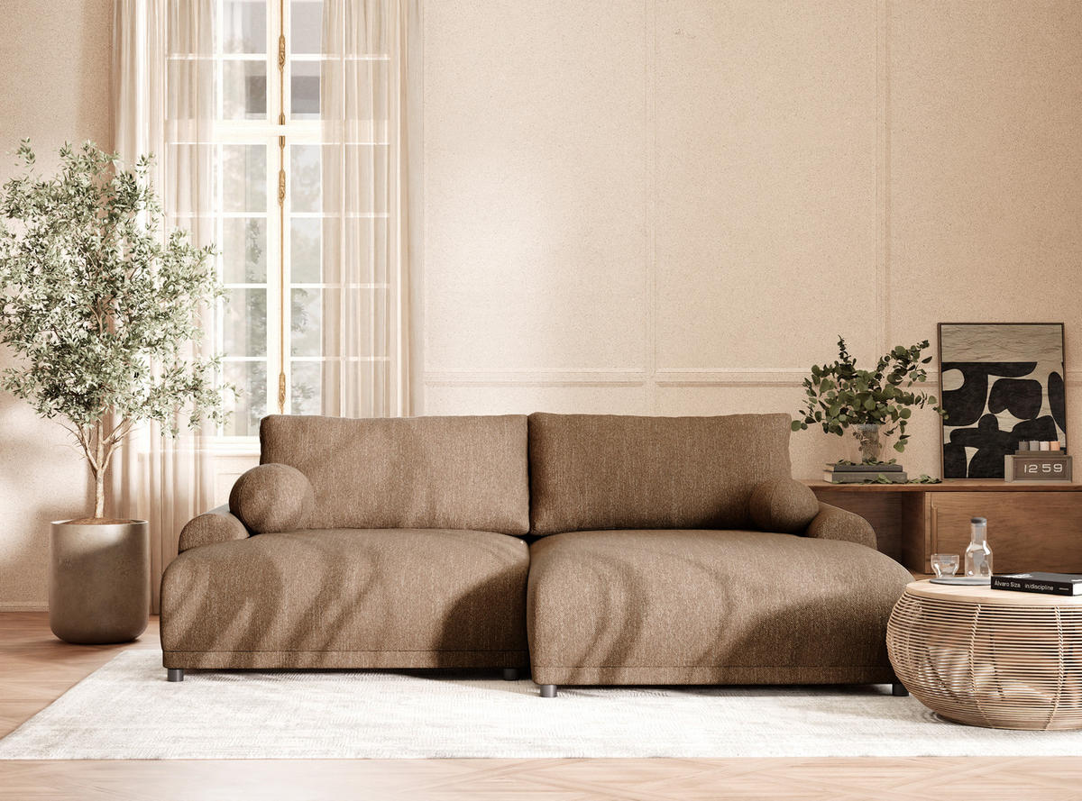 ECKSOFA MIT SCHLAFFUNKTION Tallin Braun Webstoff - Schwarz/Braun, Holz/Holzwerkstoff (240/145cm) - Maison de Reve