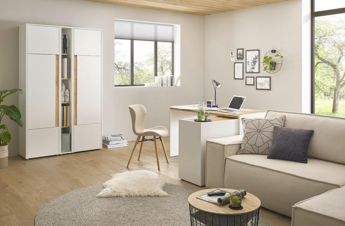 SCHREIBTISCHKOMBINATION 6-teilig weiß matt, Eiche Wotan, Büromöbel Set mit viel Stauraum - Eichefarben/Silberfarben, Holzwerkstoff/Kunststoff (140/263/200cm) - Furn.Design