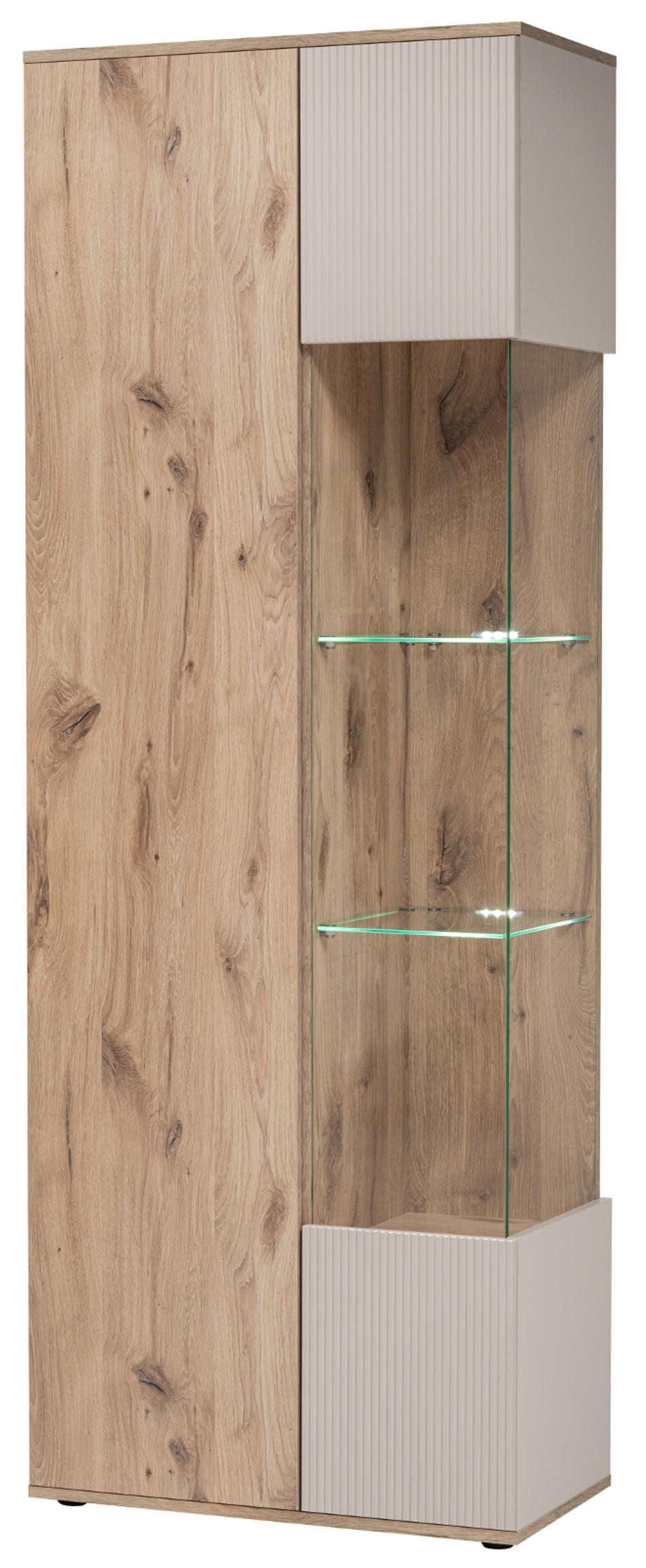 VITRINE Eiche, Kaschmir 70 x 197 cm, Vitrinenschrank inklusive LED-Beleuchtung - Kaschmir/Eichefarben, Glas/Holzwerkstoff (70/197/40cm) - Inn.Furn