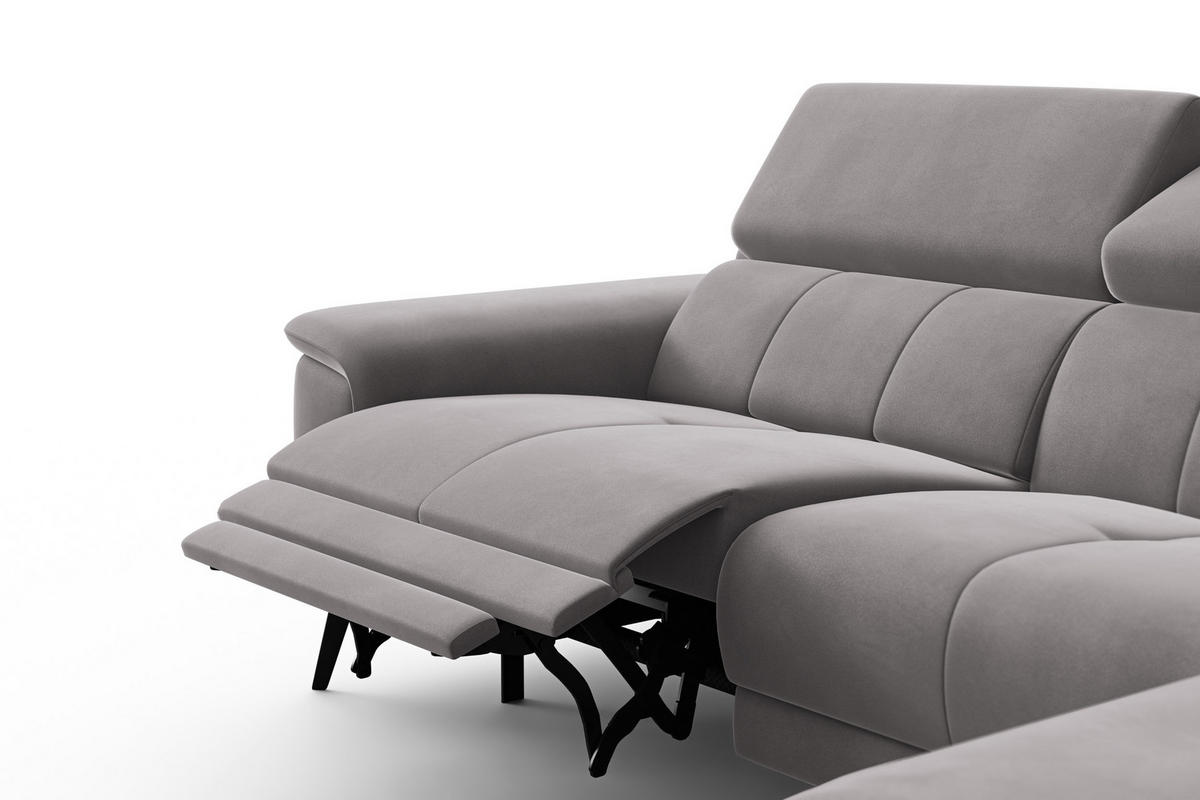 ECKSOFA FIERO 4-Sitzer RECHTS, Dunkelgrauer Veloursstoff - Dunkelgrau/Schwarz, Holz/Textil (288/170cm) - Courtois Laville