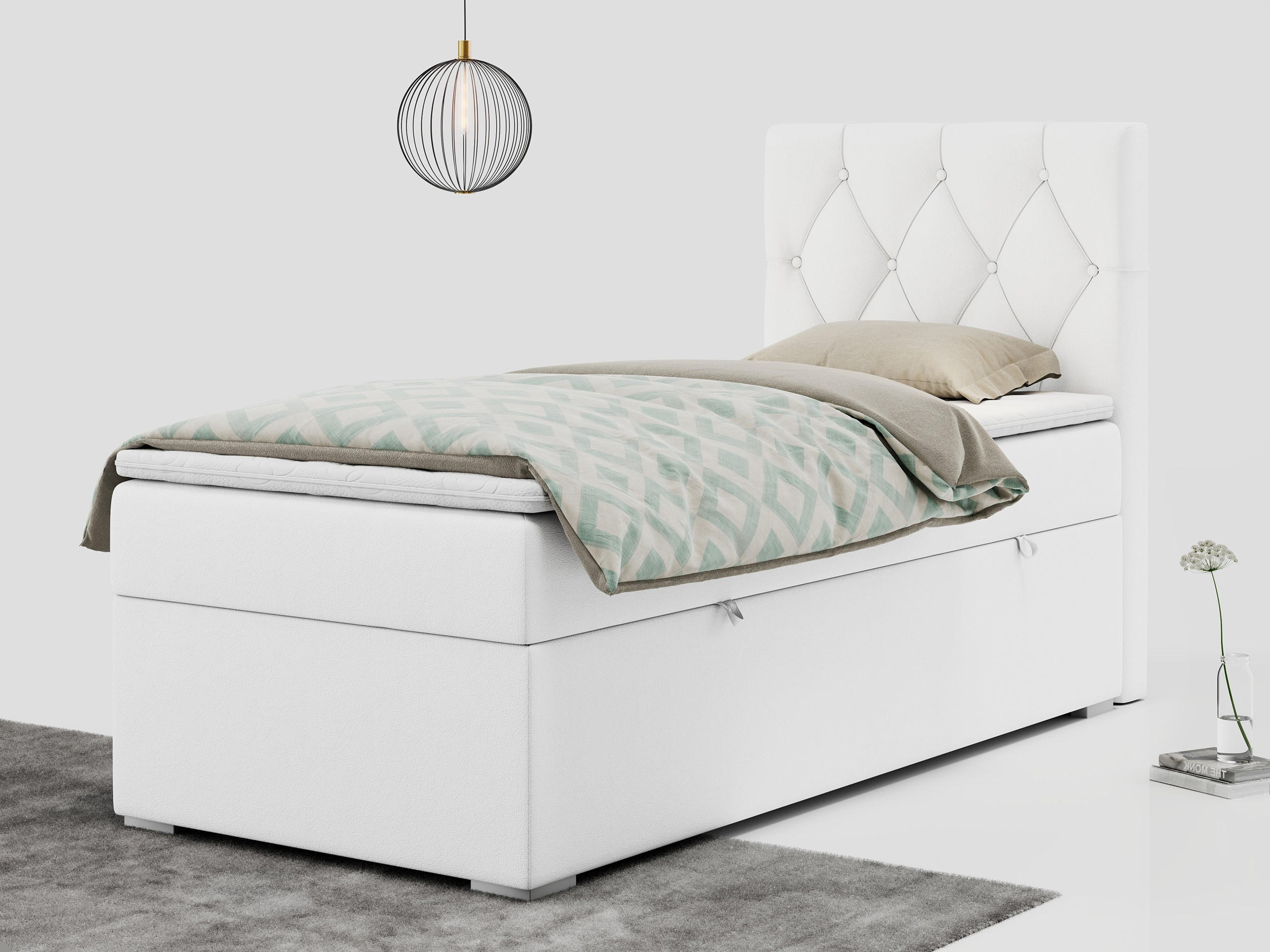 BOXBETT ALDA 90/200 Weiß Kunstleder - H4 - Rechts Seite - Weiß, Holz/Textil (90/200cm) - MKS