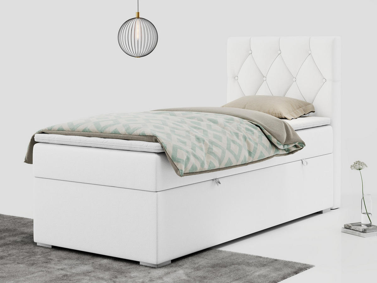 BOXBETT ALDA 90/200 Weiß Kunstleder - H3 - Rechts Seite - Weiß, Holz/Textil (90/200cm) - MKS
