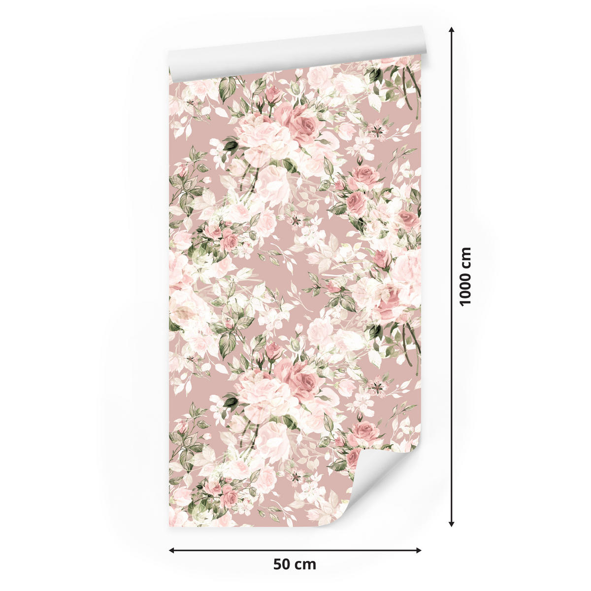 VLIESTAPETE Aquarellrosen im Vintage-Stil – Rosa, Weiß – 50x1000 cm - Rosa/Weiß, Papier (50/1000cm) - Muralo
