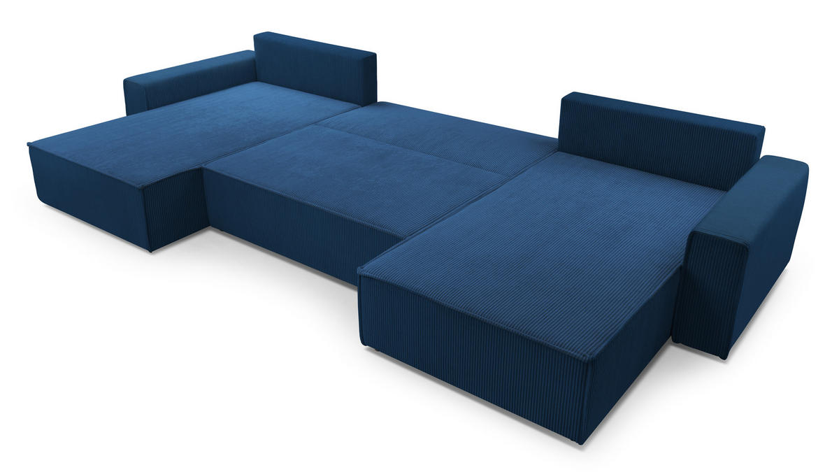 WOHNLANDSCHAFT Cedria Blau 389/145/85 cm mit Schlaffunktion - Schwarz/Dunkelblau, Kunststoff/Textil (389/85/145cm) - AX Living