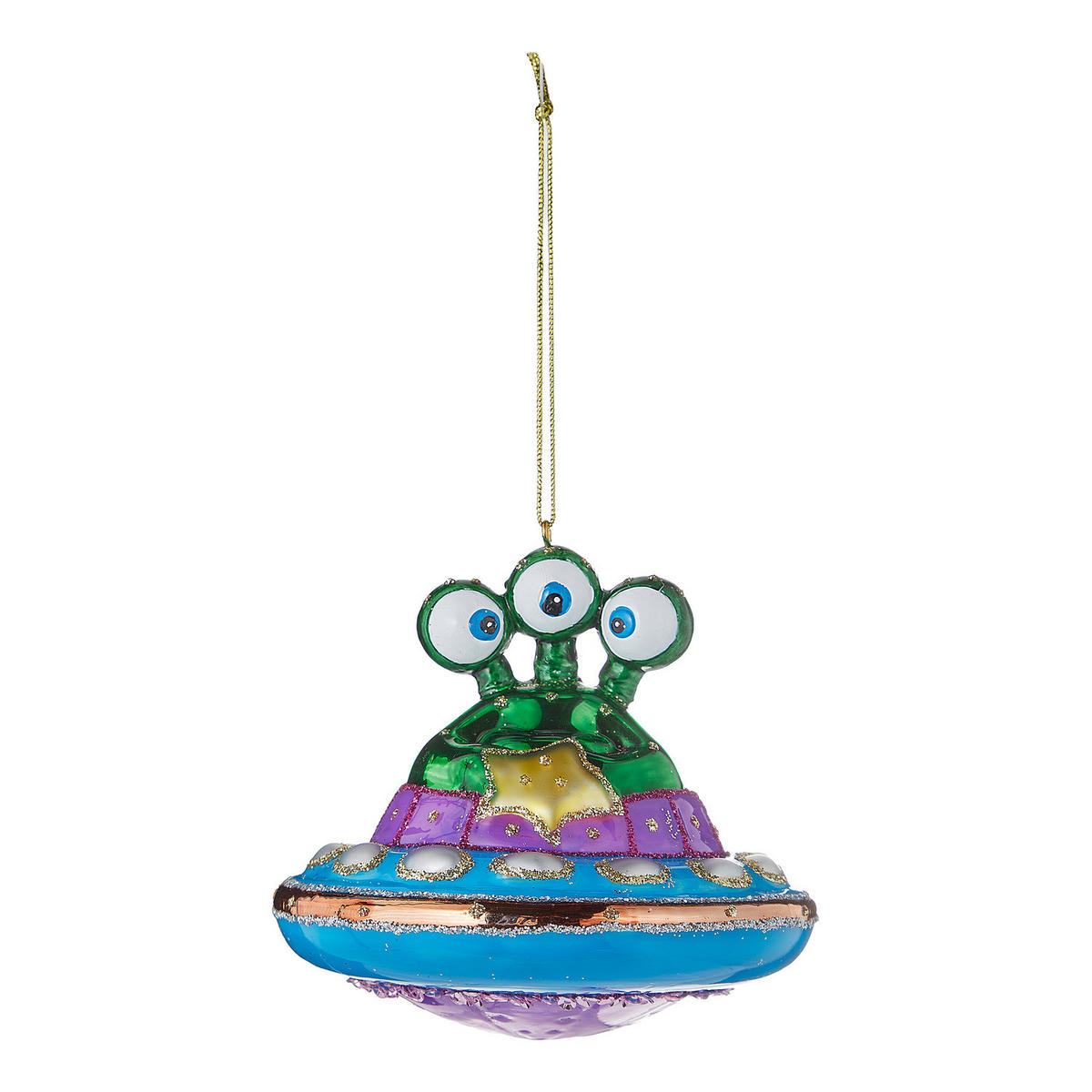WEIHNACHTSBAUMKUGEL Hang On Alien im Ufo - Grün, Glas (9/8/9cm) - Butlers