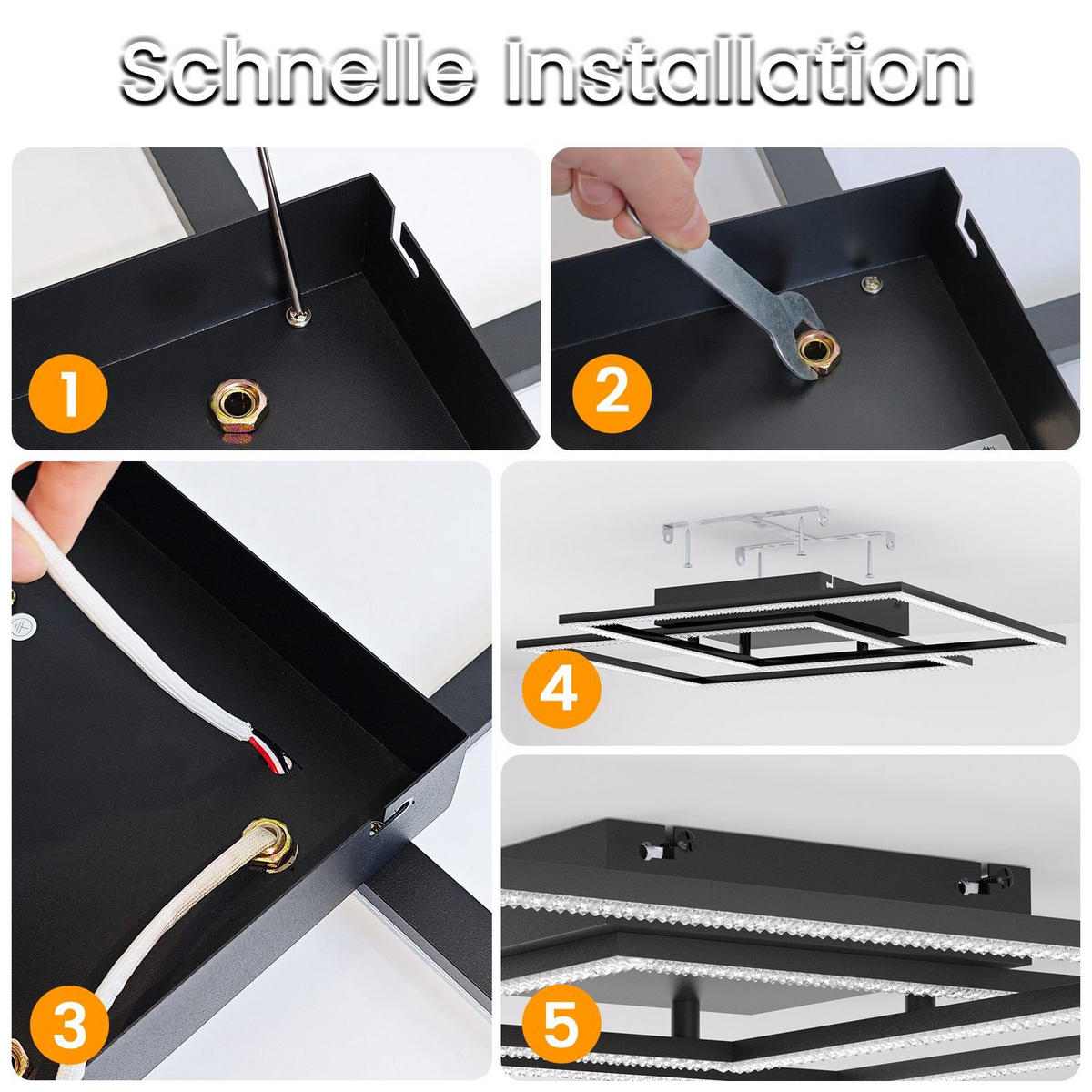 LED-DECKENLEUCHTE Friedhelm 54/54/7.5 cm - Schwarz, Metall (54/54/7.5cm) - Nettlife