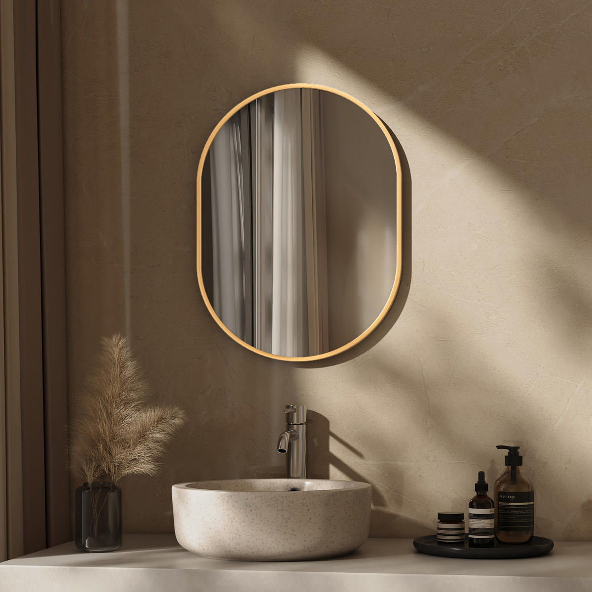 WANDSPIEGEL Glasspiegel Oval Gold 60/45/2 cm - Goldfarben, Glas (45/60/2cm) - EMKE