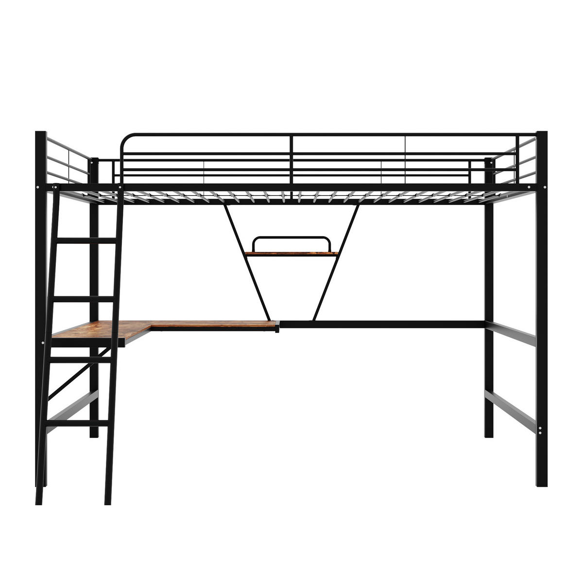 VISOKA postelja 90/200 cm črna z L-pisalno mizo in polico iz kovine in MDF - črna, kovina (90/200cm) - OKWISH