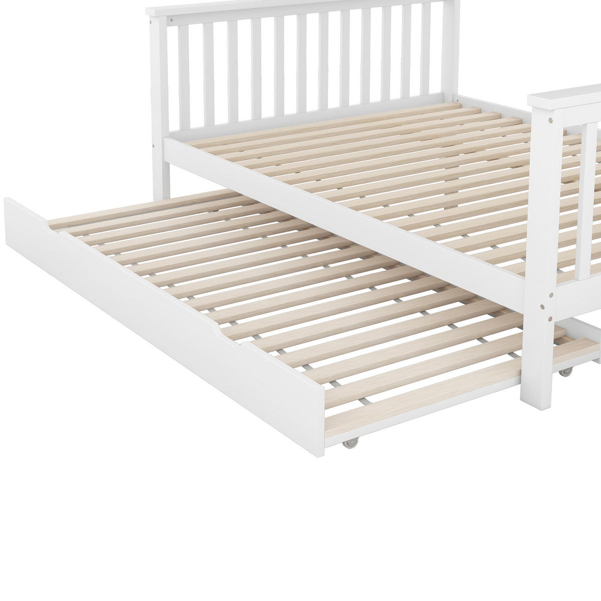 ETAGENBETT 90/200/140/200 cm Weiß mit Rollbett und Treppe - Weiß, Holz (90/200cm) - OKWISH