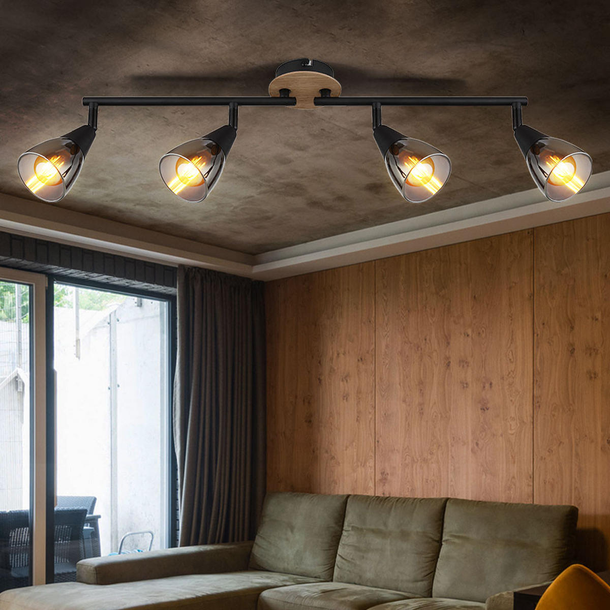 DECKENLEUCHTE Metall Glas Rauchfarben Schwarz - Schwarz, Holz (60/10/19cm) - Globo Lighting