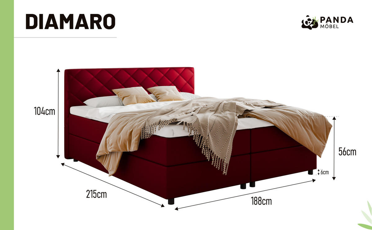 BOXBETT Diamaro 180x200 cm mit Bettkasten und Topper - Rot - Rot, Holz (180/200cm) - Panda Möbel