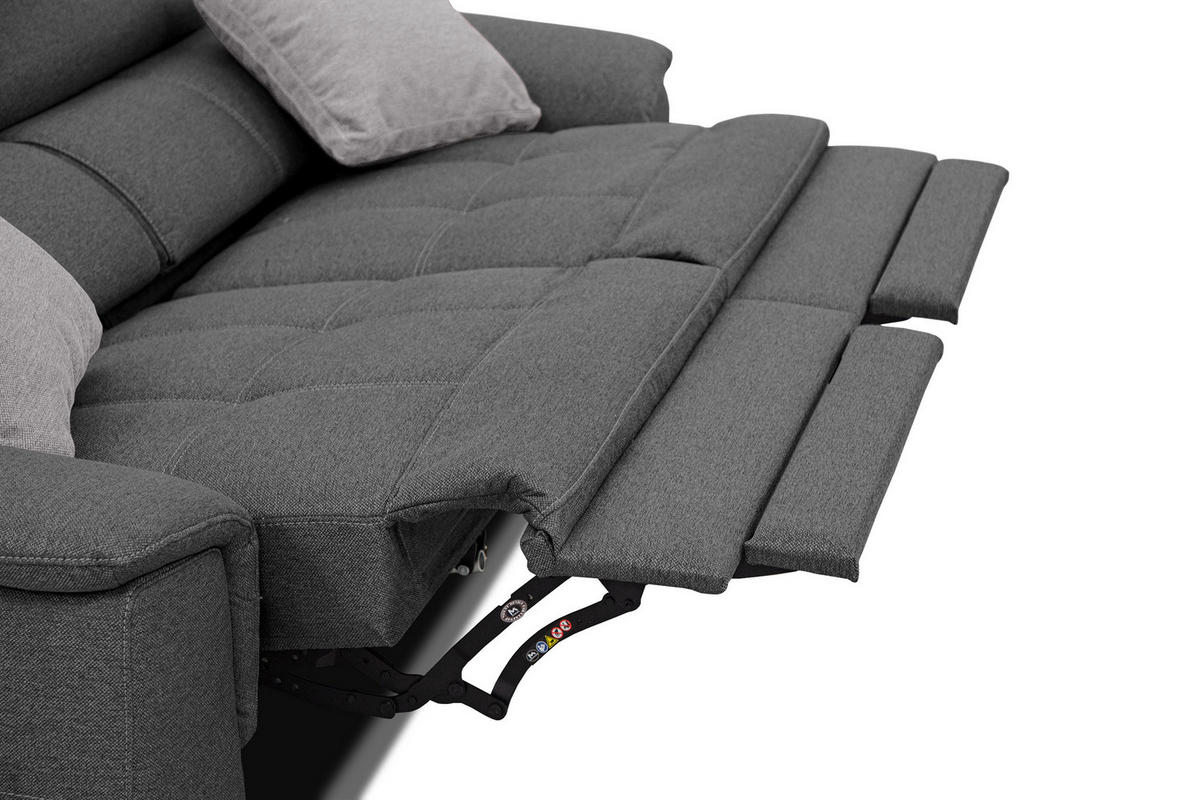 SOFA PLAUEN 3-Sitzer mit 2 Relaxfunktionen, dunkelgrau - Dunkelgrau/Silberfarben, Holzwerkstoff/Textil (214/83/105cm) - Courtois Laville