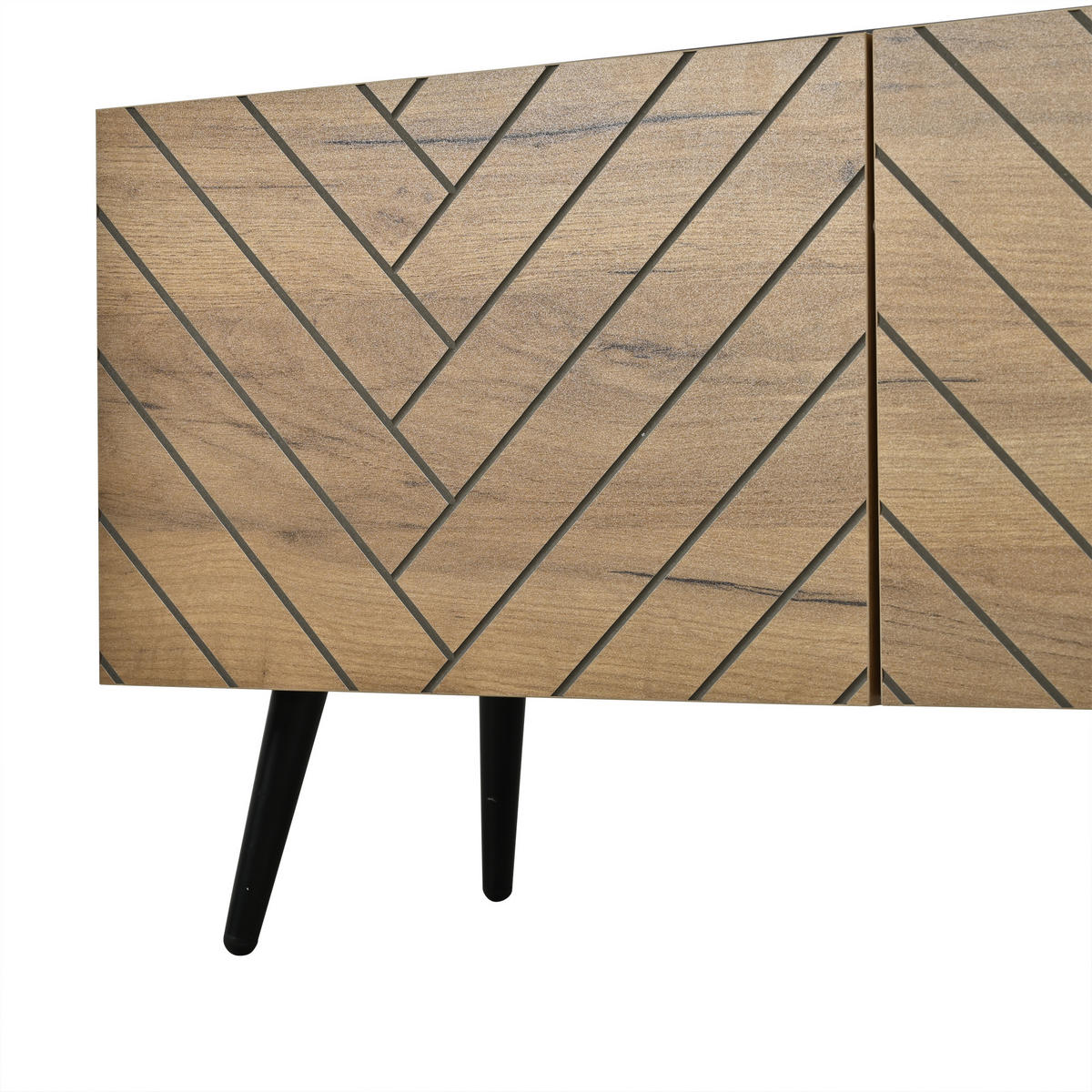LOWBOARD in Holzfarbe TV-Ständer mit geräuschlosen Scharnieren für Wohnzimmer, B180/T33,5/H45 cm - Schwarz/Naturfarben, Holzwerkstoff/Metall (180/45/33.5cm) - STILVORA