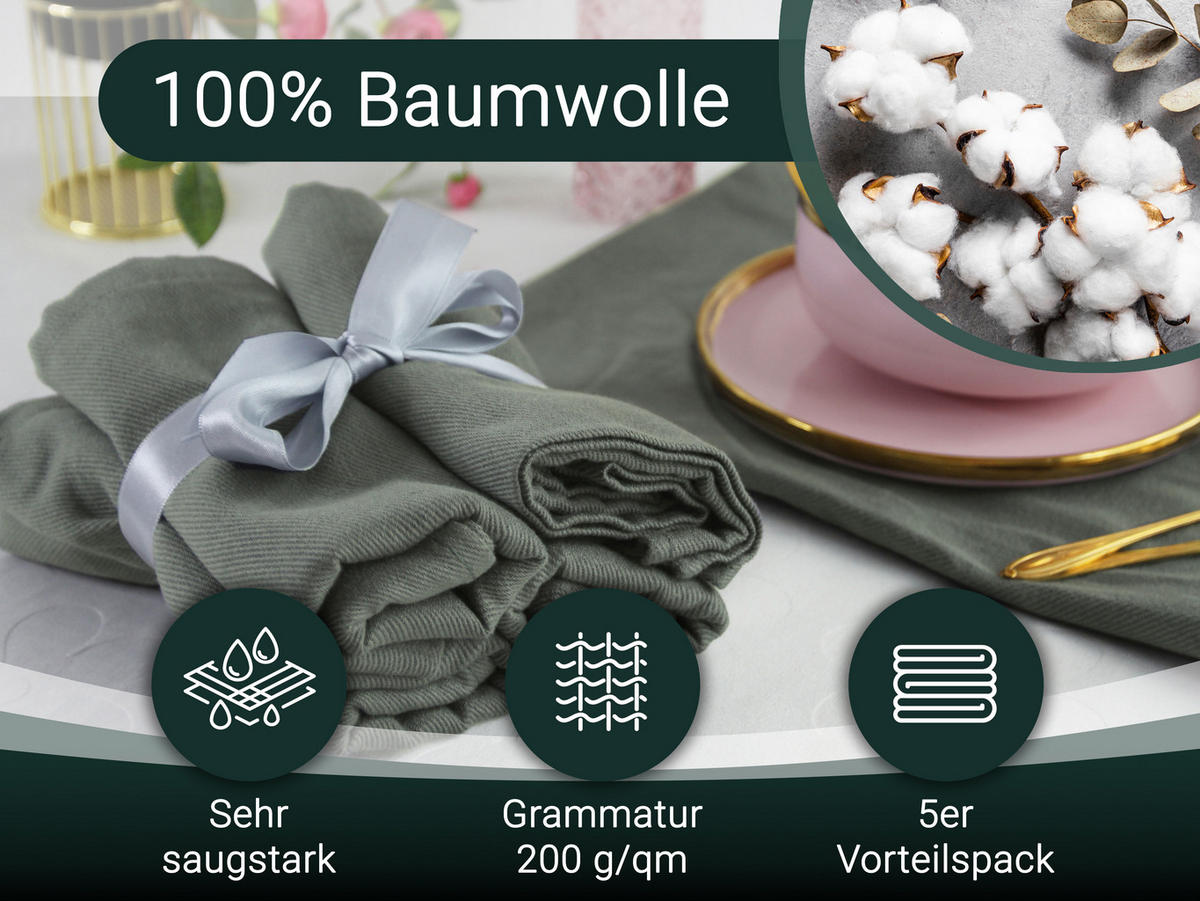 GESCHIRRTÜCHER, 5er-Set, 50x70 cm, 100% Baumwolle, Grau - Anthrazit, Textil (50/70cm) - Zollner