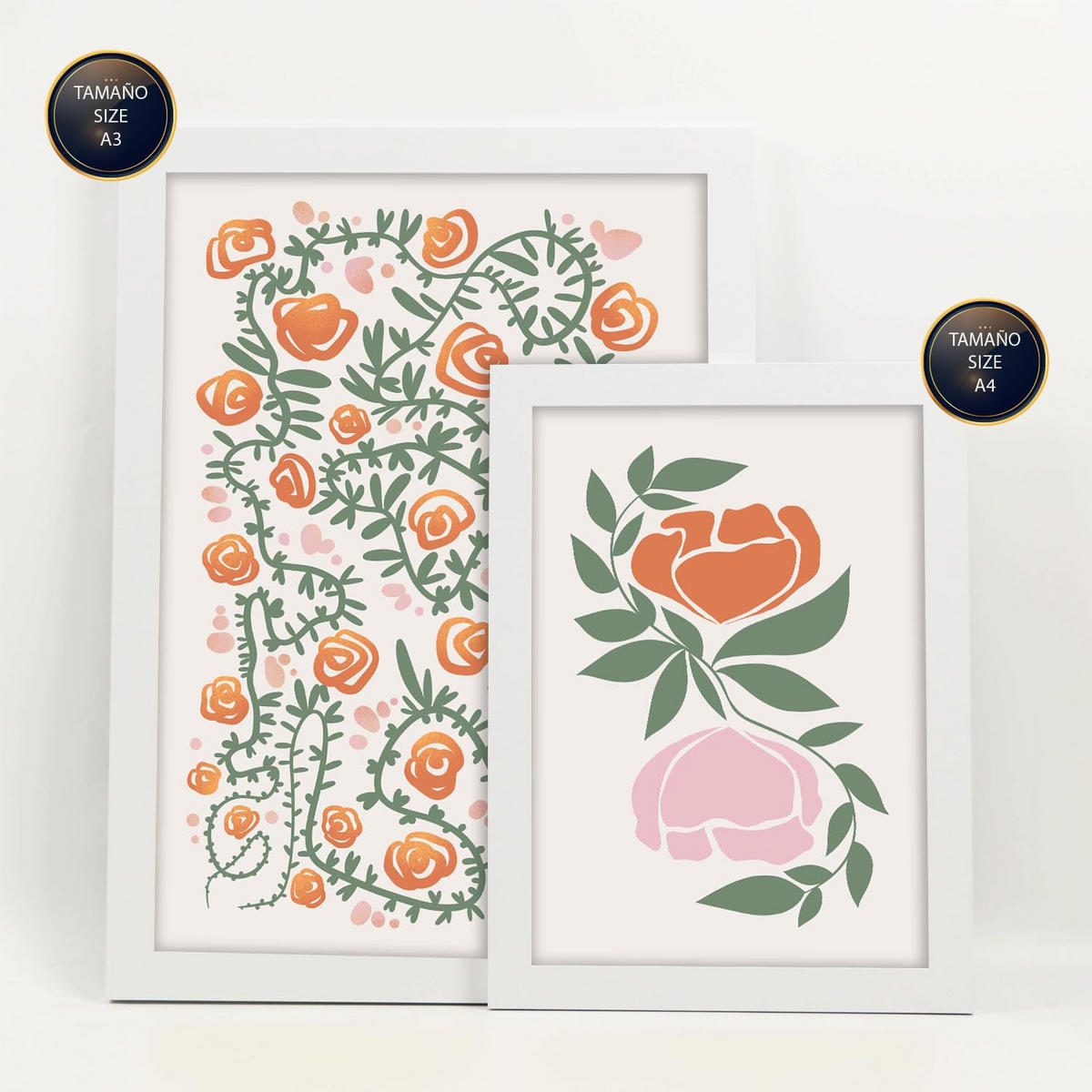 POSTER Set Mit 6 Fustige Blume In Blume Zusammenfassung Ästhetische Dekorative Gemälde Für Ihr Wohnzimmer, Schlafzimmer, Zuhause A3 & A4 Weißer Rahmen - Weiß, Papier (29/3cm) - Nacnic