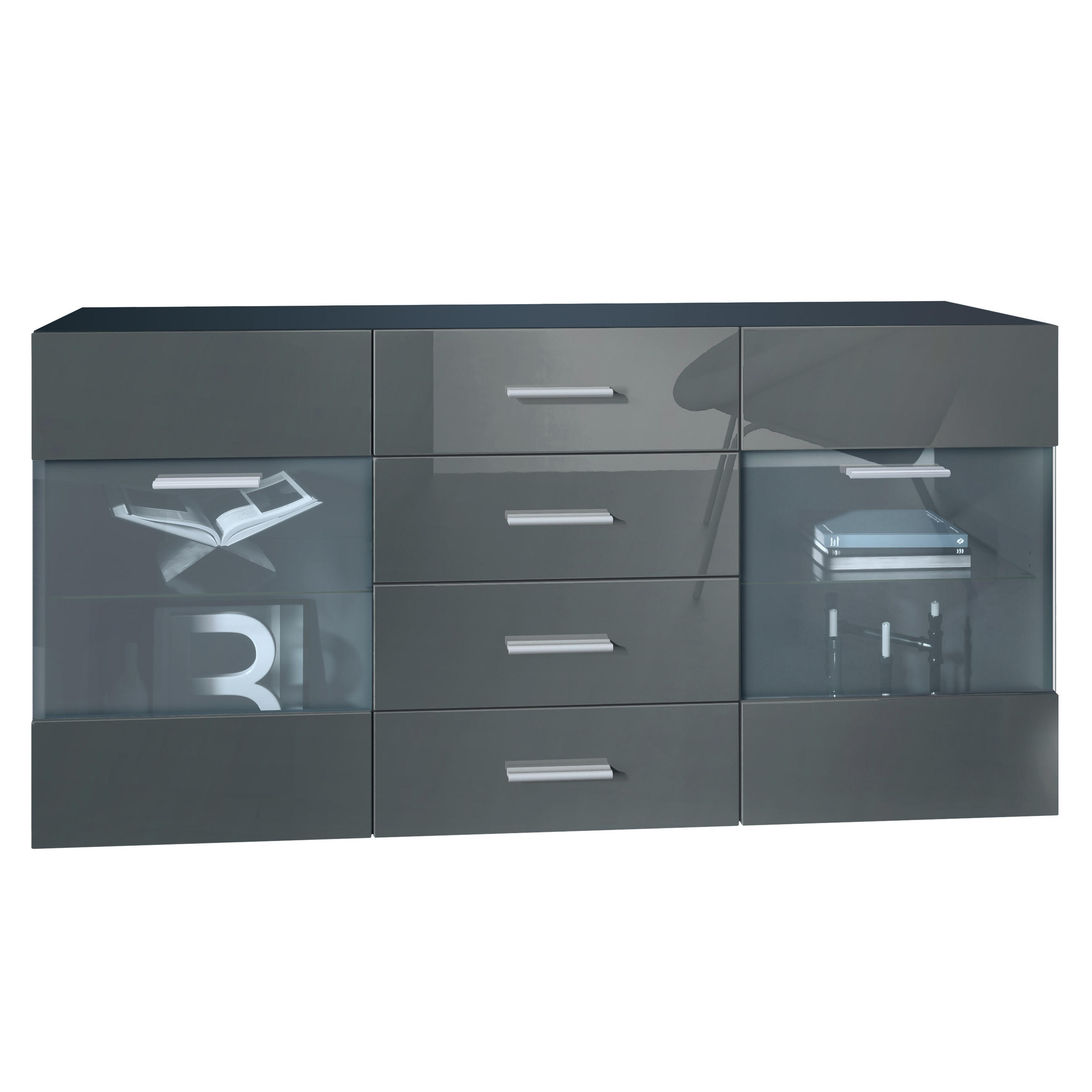 SIDEBOARD Carlos Grau Hochglanz - Grau, Holzwerkstoff (139/72/35cm) - Vladon