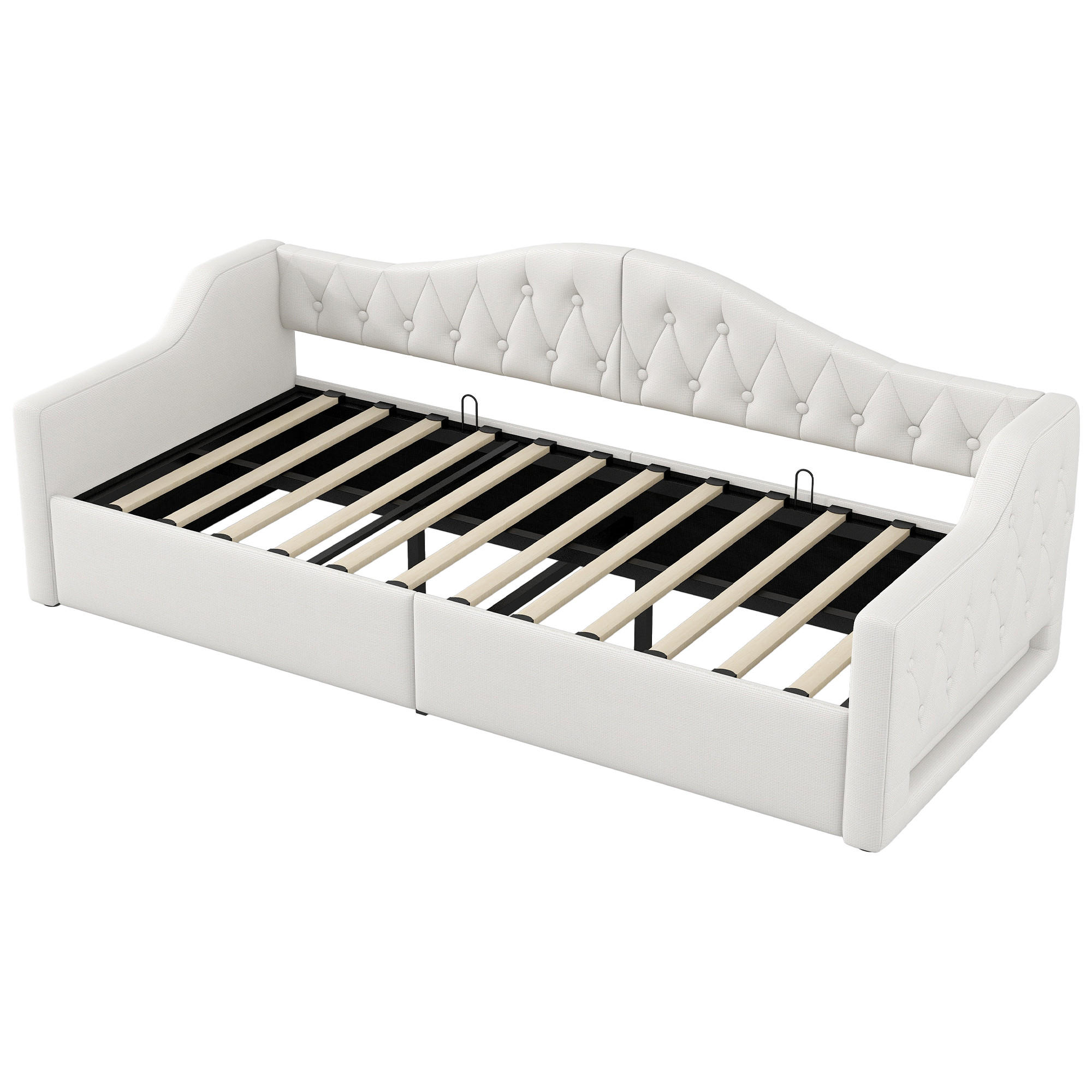 STAURAUMBETT 90/200 cm DE-03388, mit LED und Stauraum, in Beige - Beige, Holzwerkstoff (90/200cm) - ComfortXL