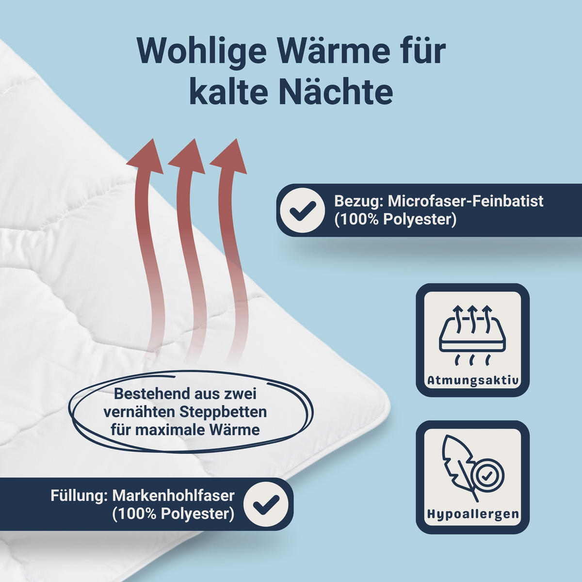 STEPPBETT Softline, verschiedene Wärmestufen, Allergikergeeignet, Ausführung: Duo-Steppbett, Größe: 200 x 200 cm - Weiß, Textil (200/200cm) - Betten-ABC