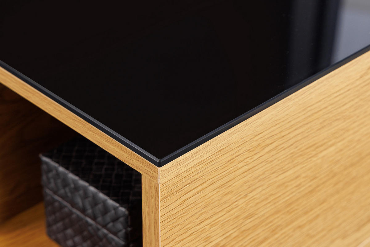COUCHTISCH APARTMENT Schichtholz Natur 110 cm - Hellbraun/Schwarz, Glas/Holzwerkstoff (60/110/35cm) - riess-ambiente