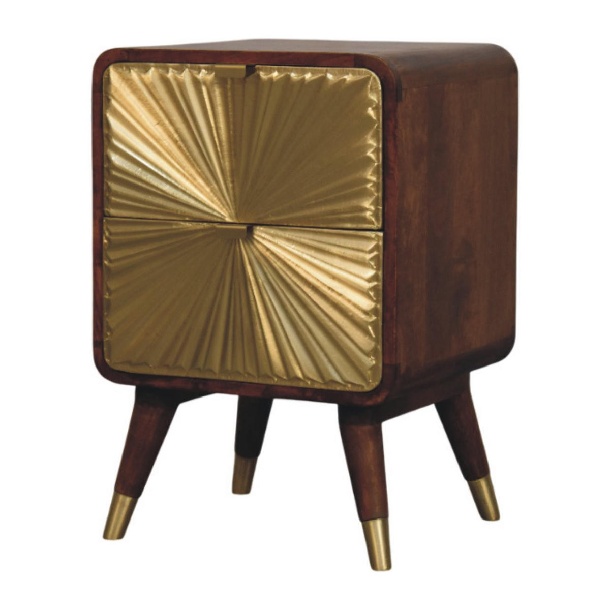 NOĆNI ORMARIĆ od masivnog drva, s mjedenim reljefom, 2 ladice, Avora - smeđa, drvo (40/10/35cm) - Artisan Furniture