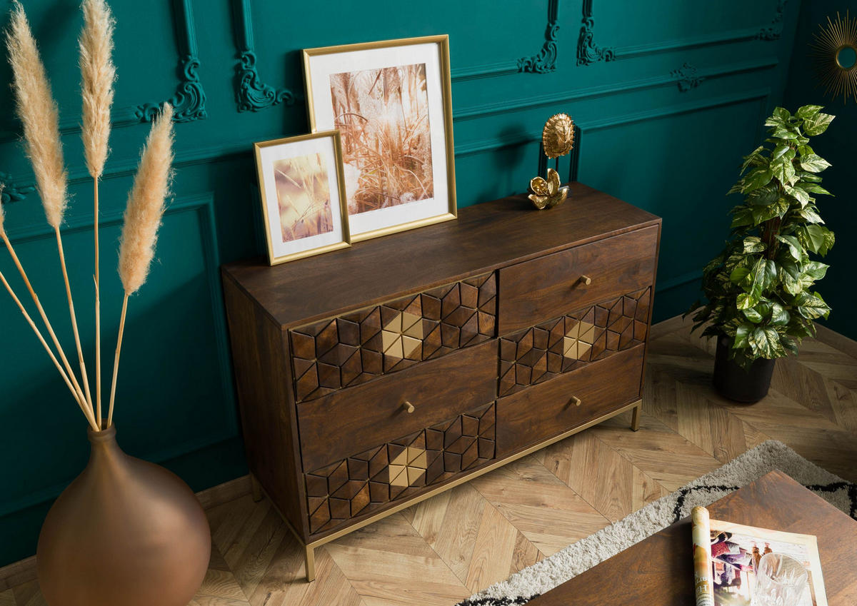 SIDEBOARD Mango 122x40x77 braun geölt DIAMOND #209 - Braun, Holz (122/77/40cm) - Massivmoebel24