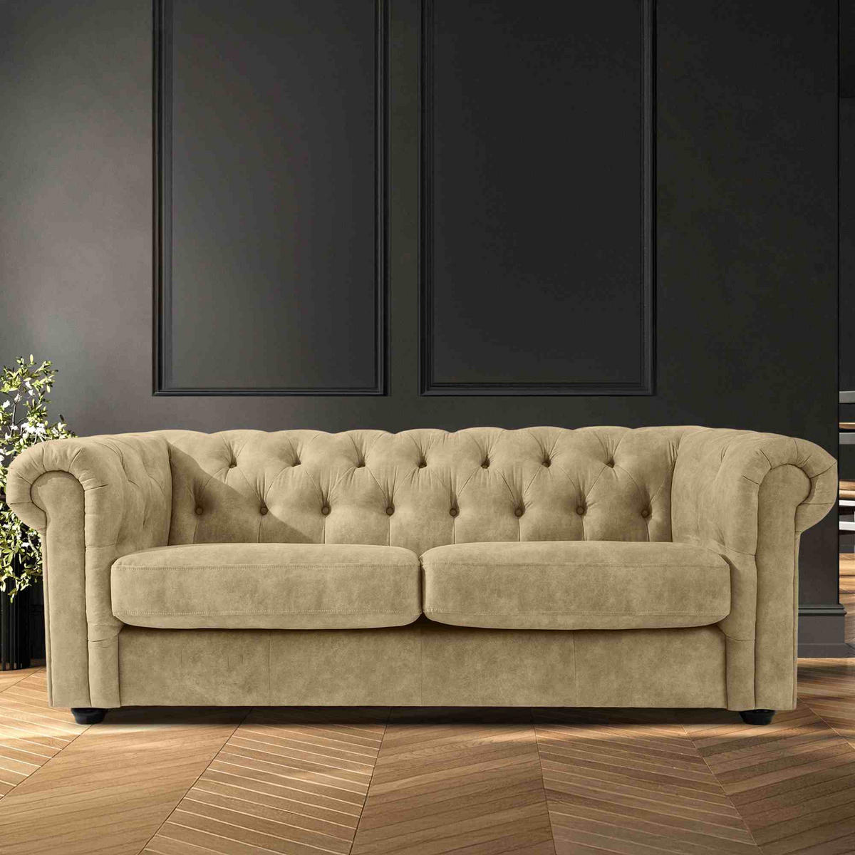3-SITZER-SOFA GRAVO Chesterfield, Kunstleder - Wengefarben/Creme, Leder/Holz (202/72/95cm) - KONSIMO®