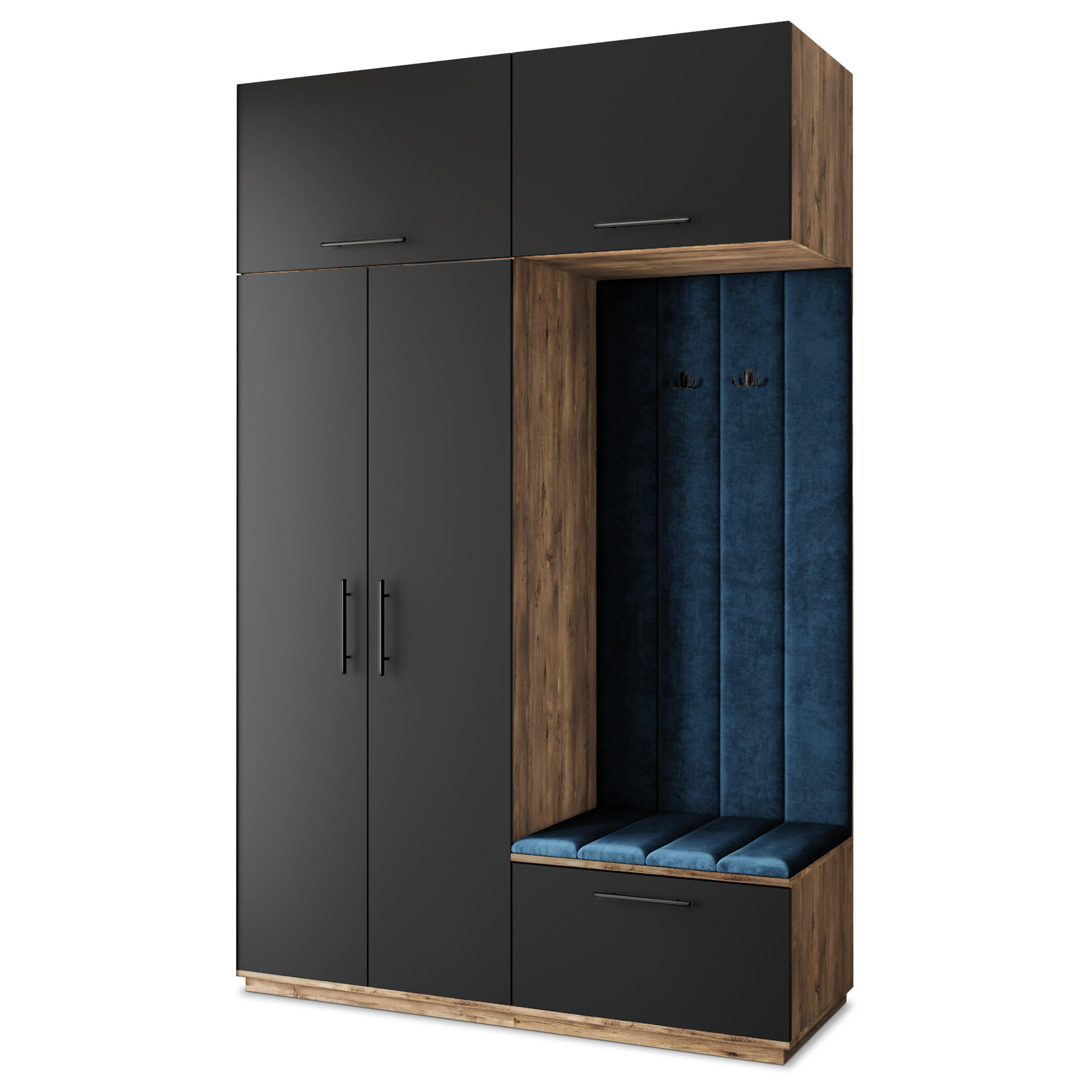 Masseno Garderobenschrank Eiche, Schwarz, Blau 150x240x60 cm