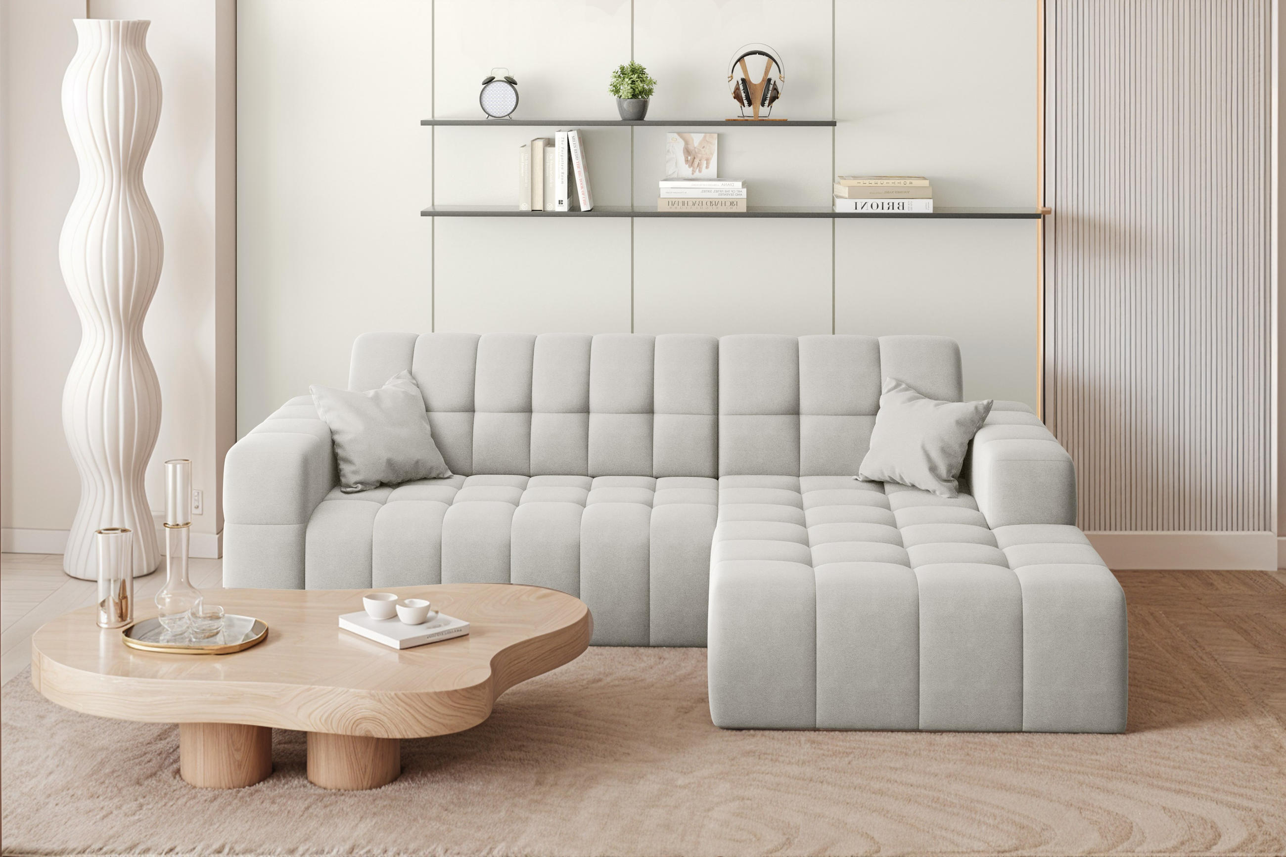 ECKSOFA L-förmiges Nimes Velours Stoff Weiß Rechts - Weiß, Holz/Kunststoff (265/168cm) - Kaiser Möbel